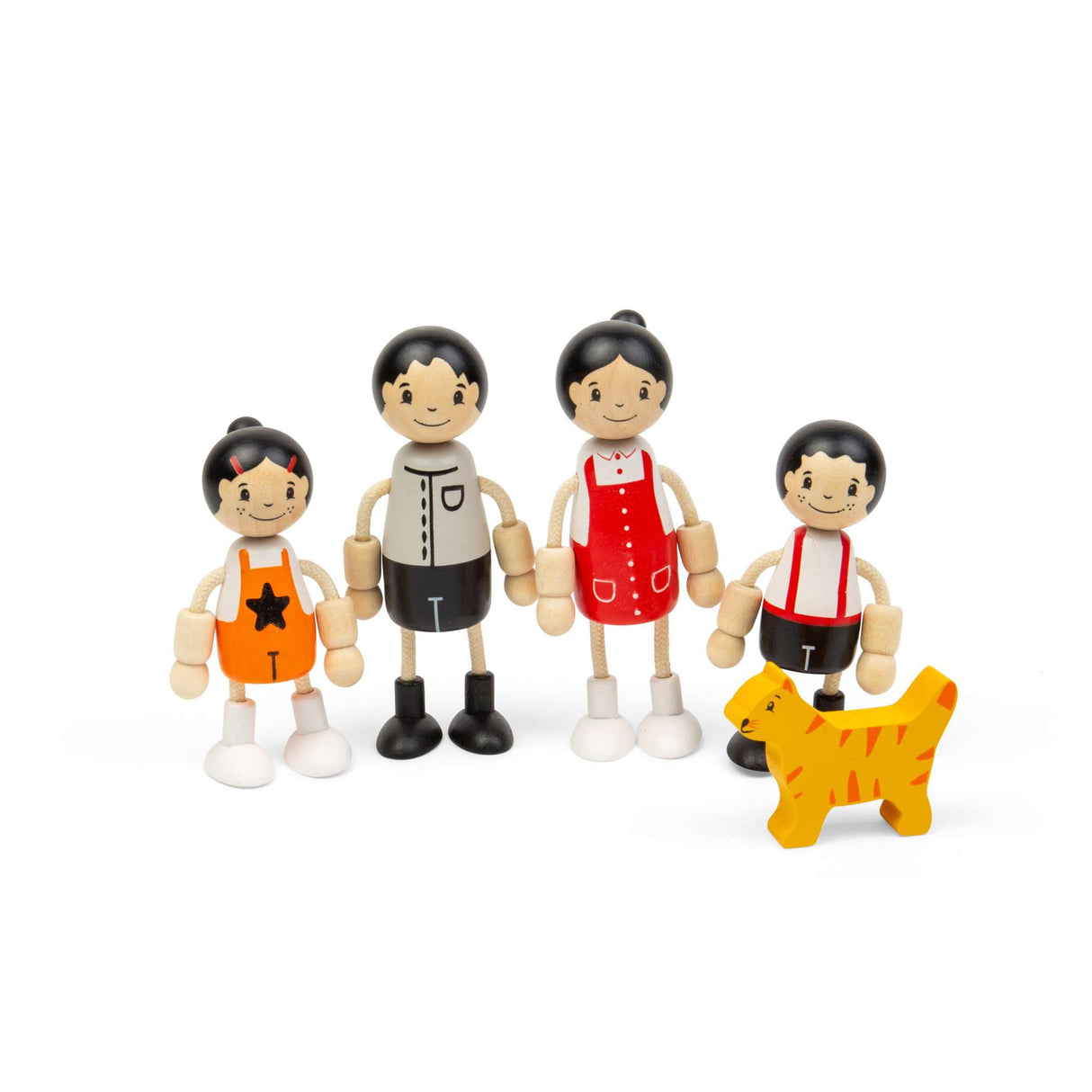Tidlo East Asian Family Dolls- Wooden Doll Set for Kids