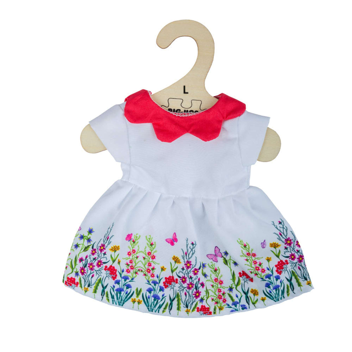 White floral dress with red collar (for Size Large Doll)
