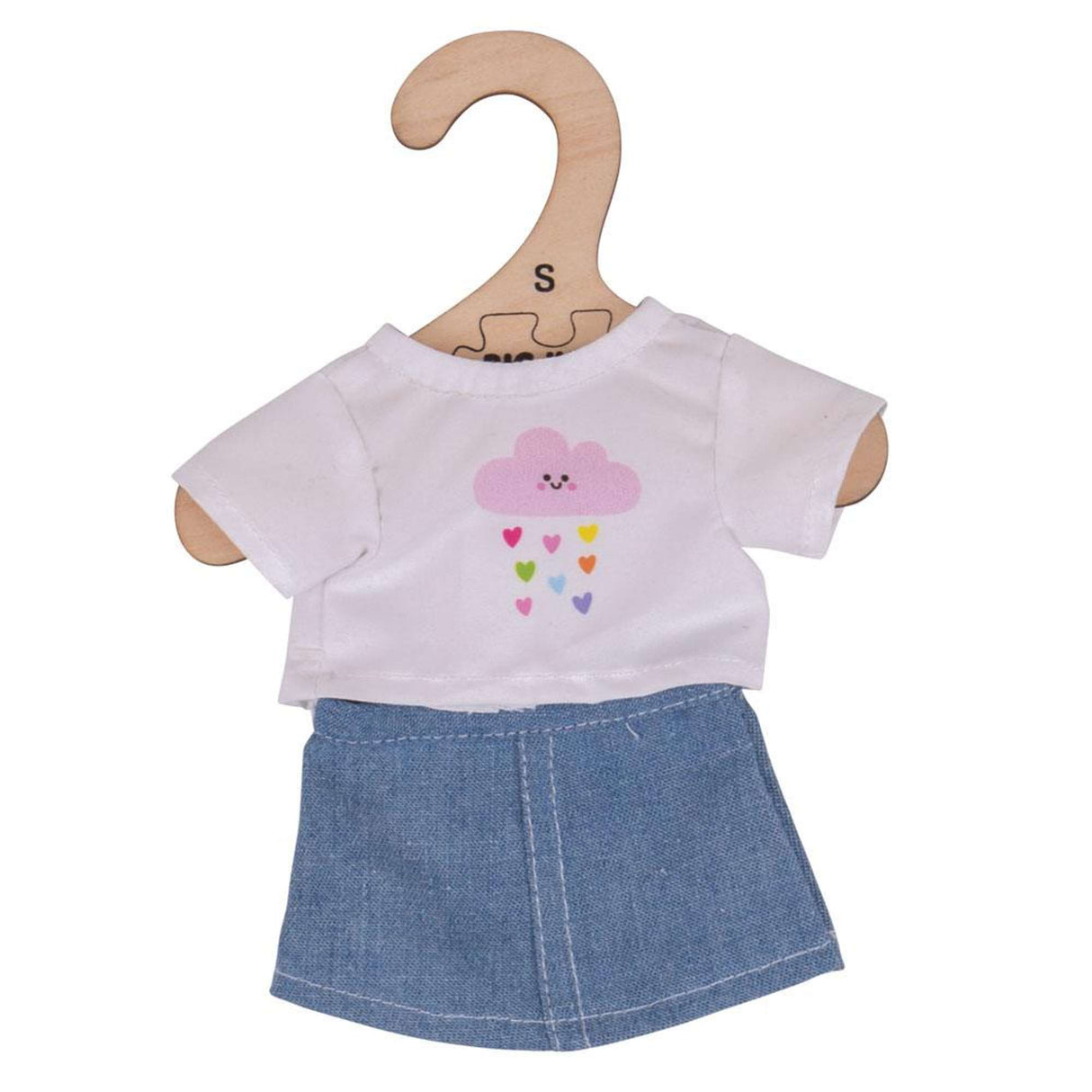 White T-Shirt and Denim Skirt (for Size Small Doll)