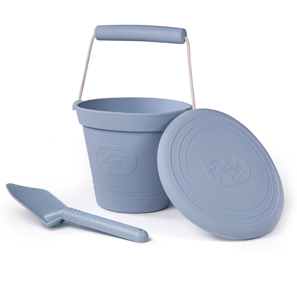 Bigjigs Toys 33DG Dove Grey Silicone Bucket, Flyer and Spade Set