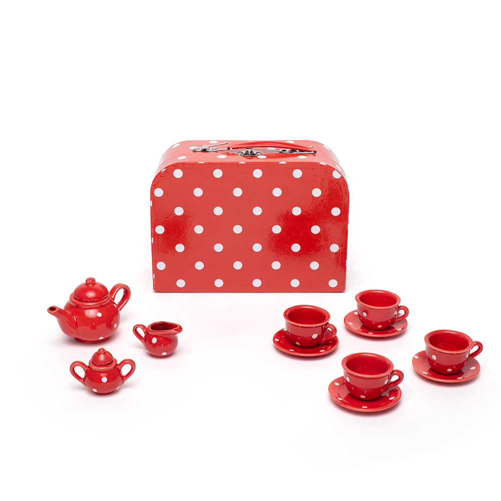 Red Polka Dot Porcelain Tea Set - Damaged Box