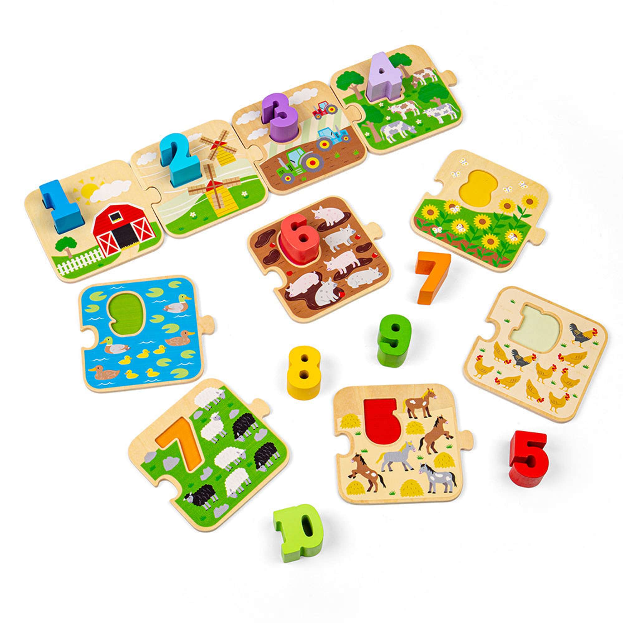 1-10 Tile Puzzle Wooden Number Puzzles Bigjigs Toys
