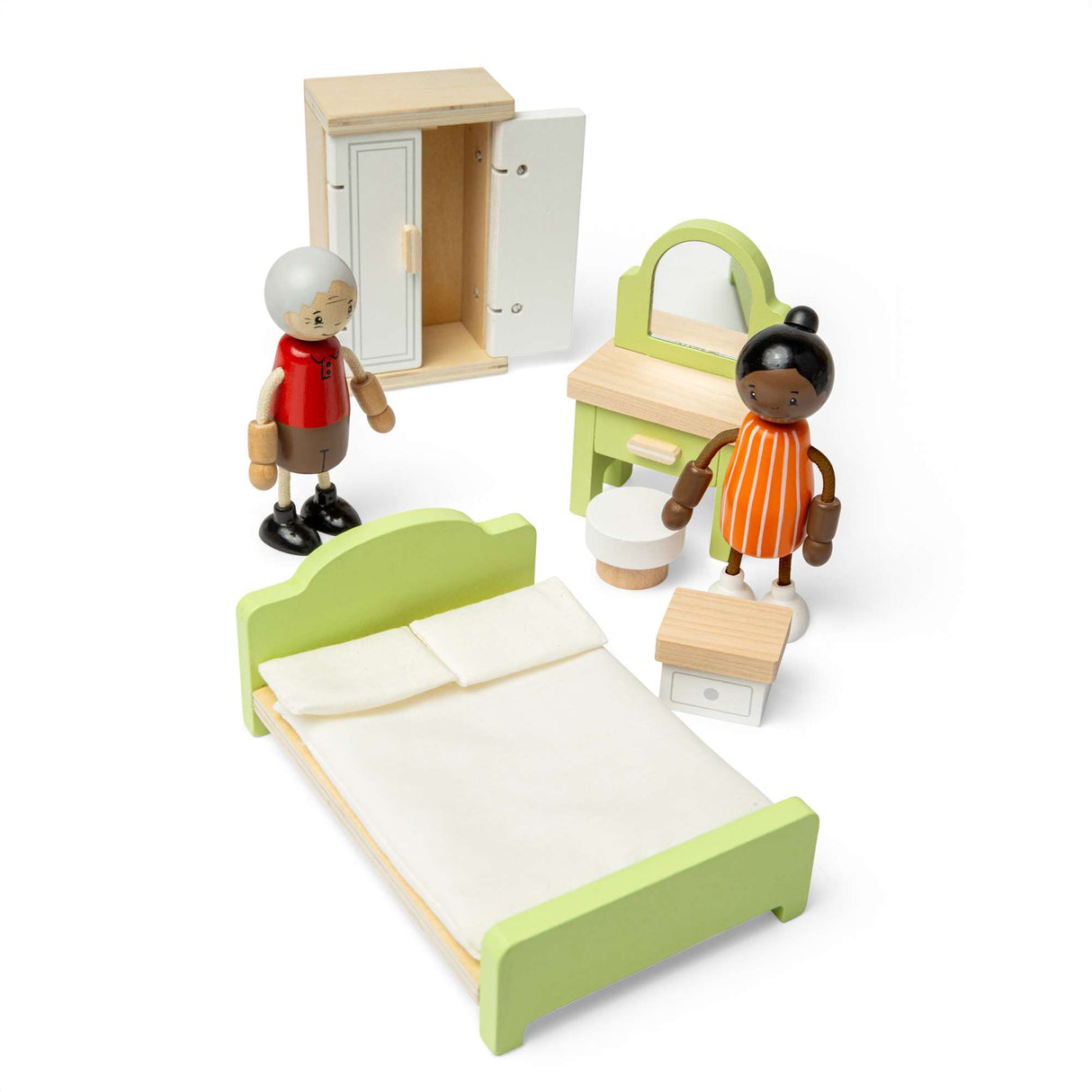 Bedroom Set- Wooden Doll House Furniture, Room Sets for Kids Dolls