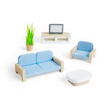 Living Room Set- Wooden Dolls House Furniture with Sofa, TV & Chair