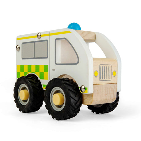 Bigjigs Toys Mini Ambulance - Emergency Services Toy, Children's Wooden Vehicles