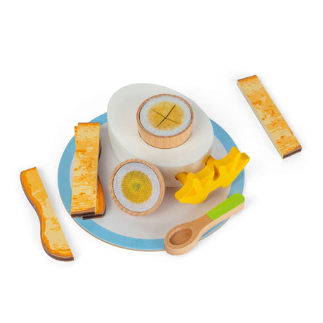 Bigjigs Toys Dippy Egg -Wooden Play Food Set, Pretend Breakfast Playset for Kids
