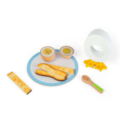 Bigjigs Toys Dippy Egg -Wooden Play Food Set, Pretend Breakfast Playset for Kids