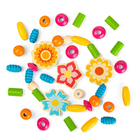 Bigjigs Toys Summer Flowers Jewellery Set- Kids Wooden Bead Bracelet Making Kit