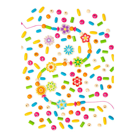 Bigjigs Toys Summer Flowers Jewellery Set- Kids Wooden Bead Bracelet Making Kit