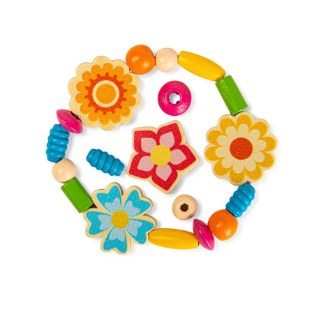 Bigjigs Toys Summer Flowers Jewellery Set- Kids Wooden Bead Bracelet Making Kit