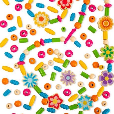 Bigjigs Toys Summer Flowers Jewellery Set- Kids Wooden Bead Bracelet Making Kit