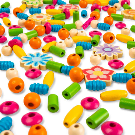 Bigjigs Toys Summer Flowers Jewellery Set- Kids Wooden Bead Bracelet Making Kit