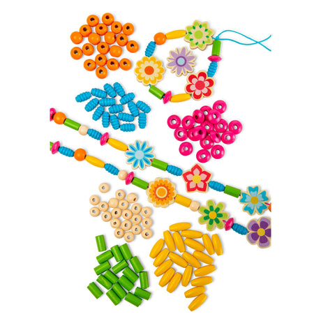 Bigjigs Toys Summer Flowers Jewellery Set- Kids Wooden Bead Bracelet Making Kit