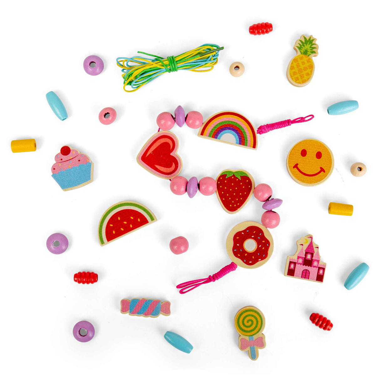 Bigjigs Toys Cheerful Charms Jewellery Set- Kids' Necklace & Bracelet Making Kit