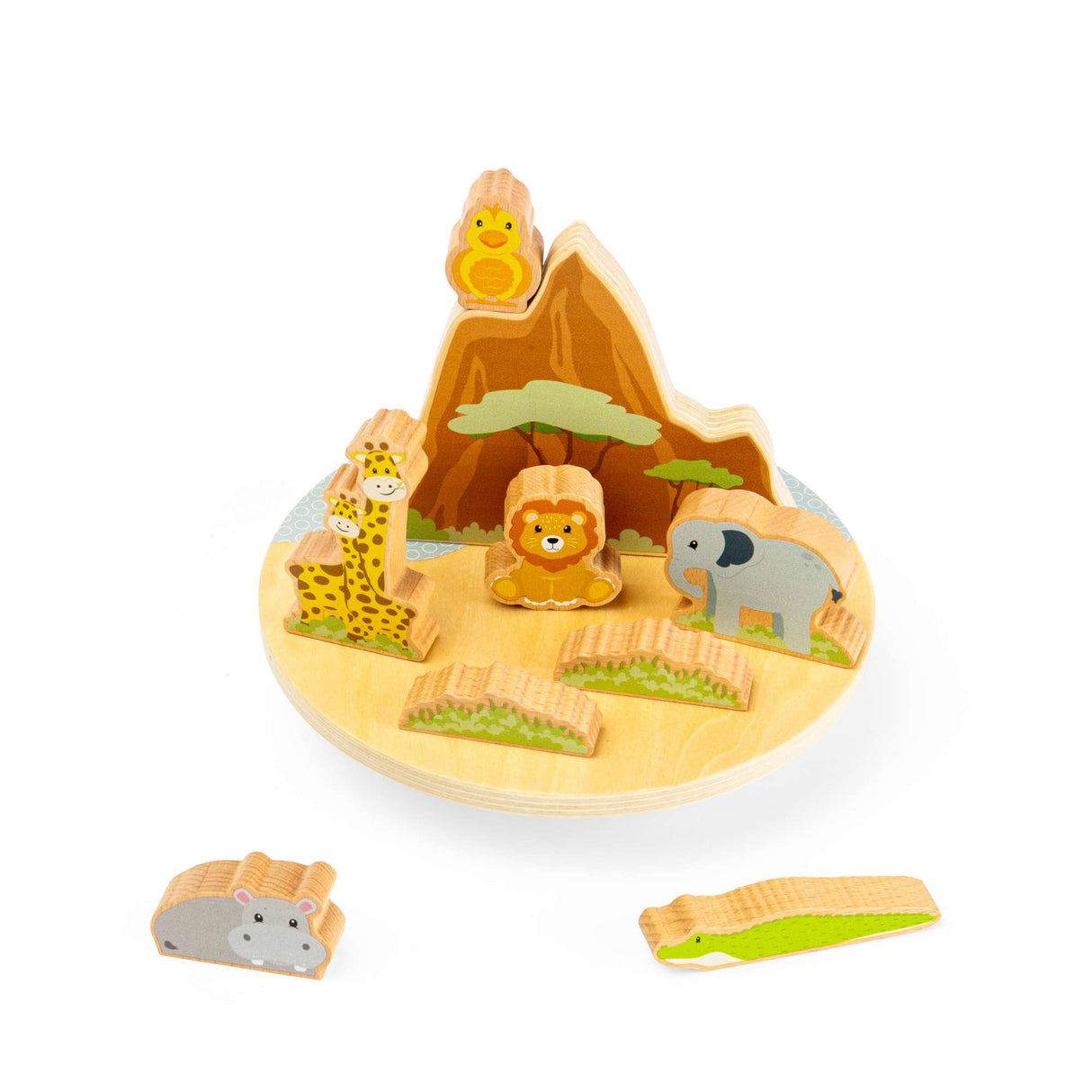 Bigjigs Toys Safari Wobble Board- Toddler Balance Toy with Wooden Safari Animals