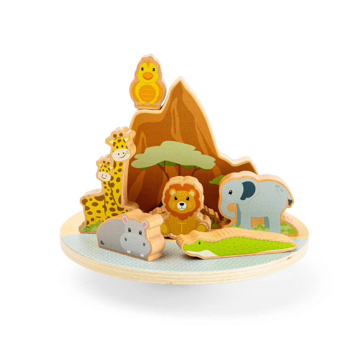 Bigjigs Toys Safari Wobble Board- Toddler Balance Toy with Wooden Safari Animals
