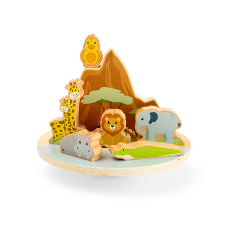 Bigjigs Toys Safari Wobble Board- Toddler Balance Toy with Wooden Safari Animals