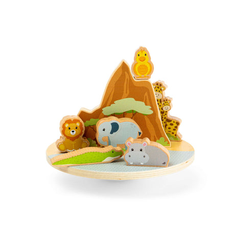 Bigjigs Toys Safari Wobble Board- Toddler Balance Toy with Wooden Safari Animals