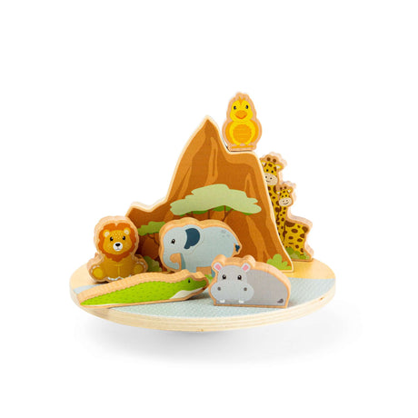 Bigjigs Toys Safari Wobble Board- Toddler Balance Toy with Wooden Safari Animals