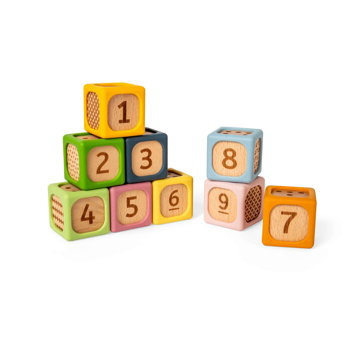 Soft Sorting Blocks - 9 Piece Wooden & Silicone Baby Block Set