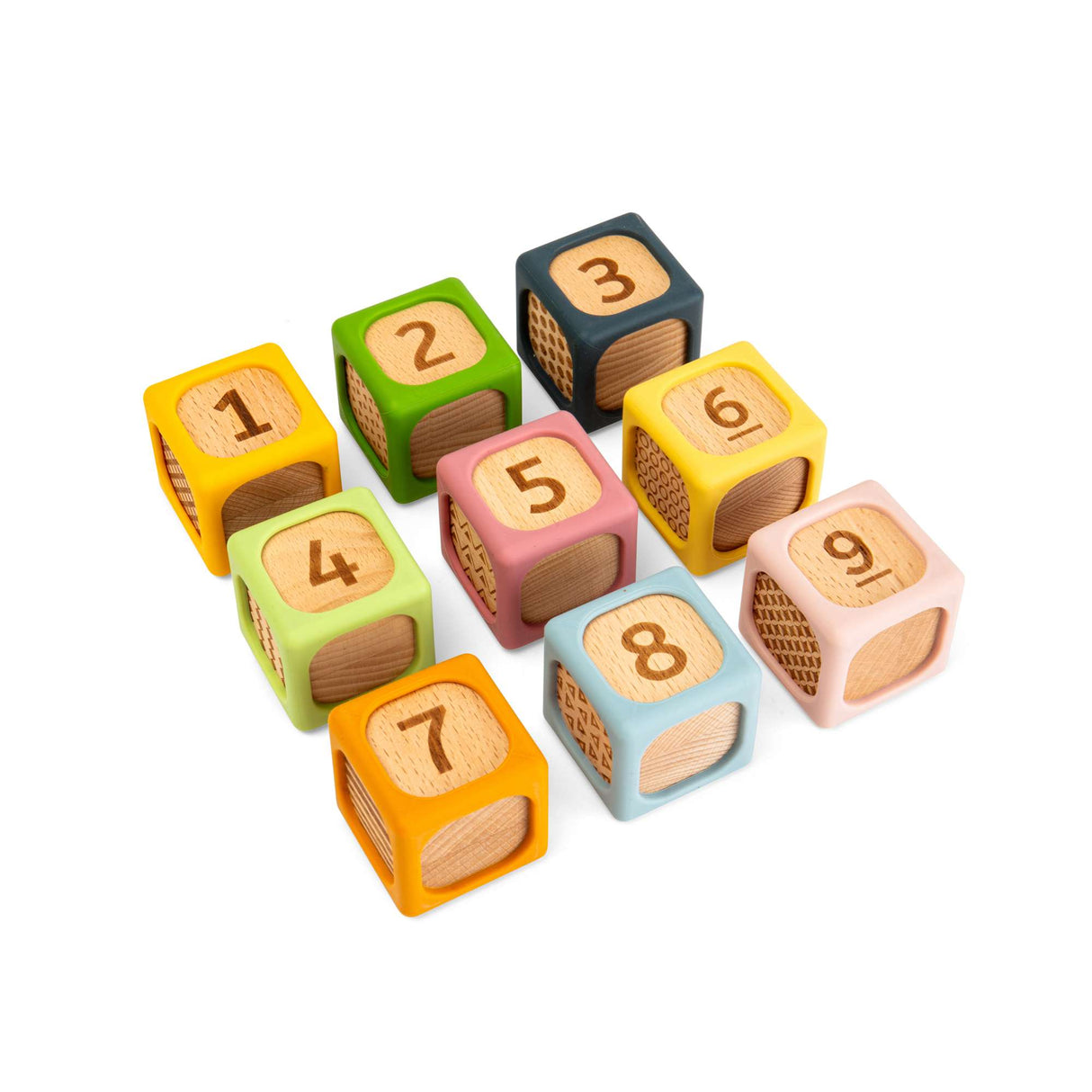 Soft Sorting Blocks - 9 Piece Wooden & Silicone Baby Block Set