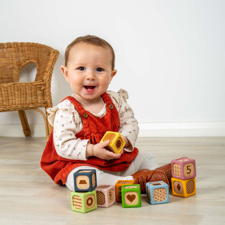 Soft Sorting Blocks - 9 Piece Wooden & Silicone Baby Block Set