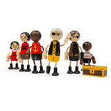 Pirate Dolls - 6 Wooden Pirates Doll Set with Mini Treasure Chest