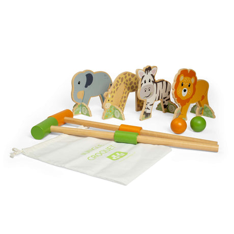 Jungle Croquet- Wooden Animal Themed Outdoor & Indoor Game for Kids