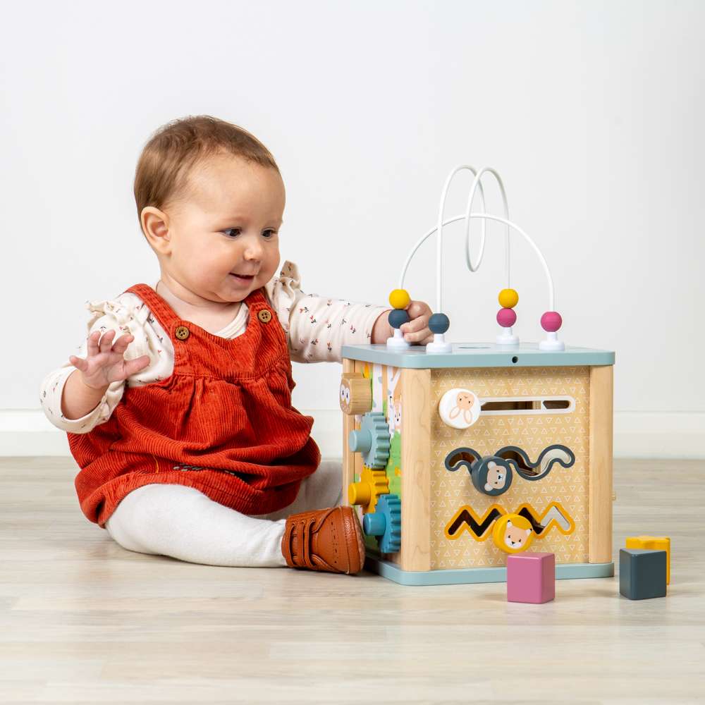 Activity Cube - Wooden Baby Cubes, Learning Centre with Bead Maze