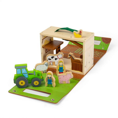 Bigjigs Toys Farm On The Go- Portable Playset for Kids, Toy Animals Travel Set