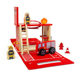 Bigjigs Toys Fire Station On The Go- Kids' Portable Wooden Playset, Travel Box