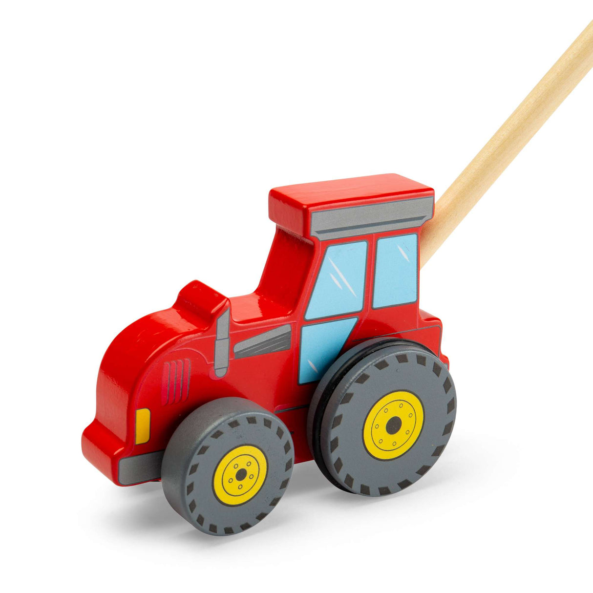 Bigjigs Toys Tractor Push Along- Wood Walking Toy for Toddlers, Vehicle & Handle