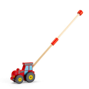 Bigjigs Toys Tractor Push Along- Wood Walking Toy for Toddlers, Vehicle & Handle