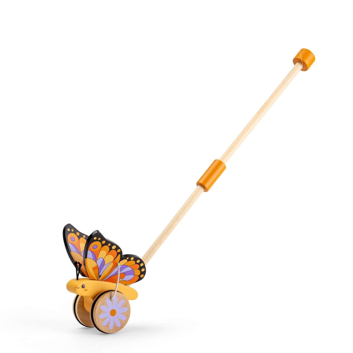 Bigjigs Toys Butterfly Push Along- Kids' Walker Toy with Collapsible Wood Handle
