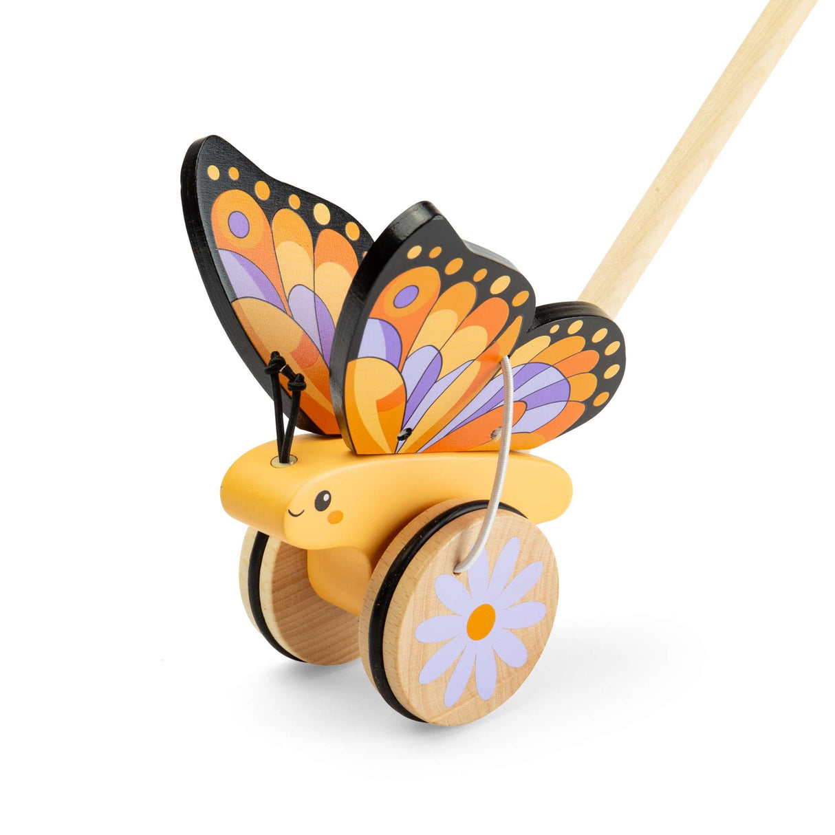 Bigjigs Toys Butterfly Push Along- Kids' Walker Toy with Collapsible Wood Handle
