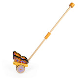 Bigjigs Toys Butterfly Push Along- Kids' Walker Toy with Collapsible Wood Handle