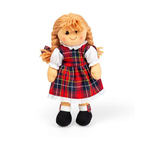 Bigjigs Toys Iona Doll Medium- Rag Dolls for Babies, Soft Toy with Tartan Dress