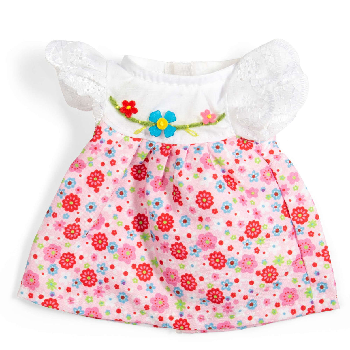 Bigjigs Toys Pink Dress Lace Sleeves Small- Doll Clothing, Clothes for Soft Toy