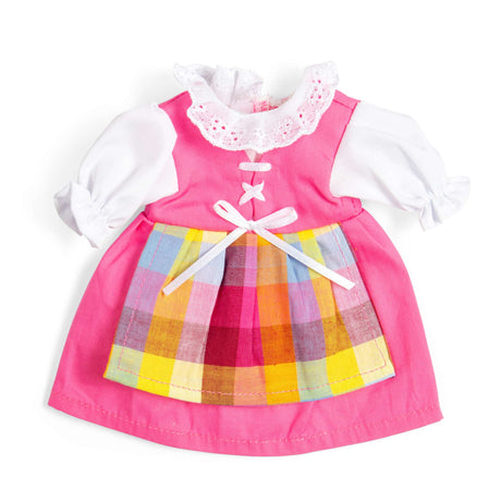Bigjigs Toys Pink Dress with Pinafore- Small- Doll Clothes for Kids' Soft Dolls