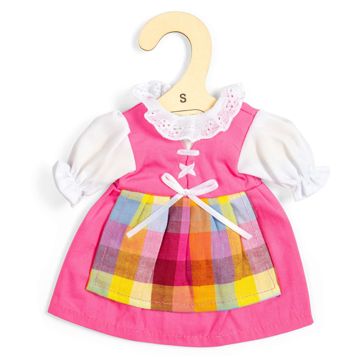 Bigjigs Toys Pink Dress with Pinafore- Small- Doll Clothes for Kids' Soft Dolls