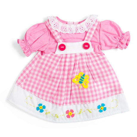 Pink Checkered Pinafore Dress (Medium)- Soft Dolls Clothes for Kids