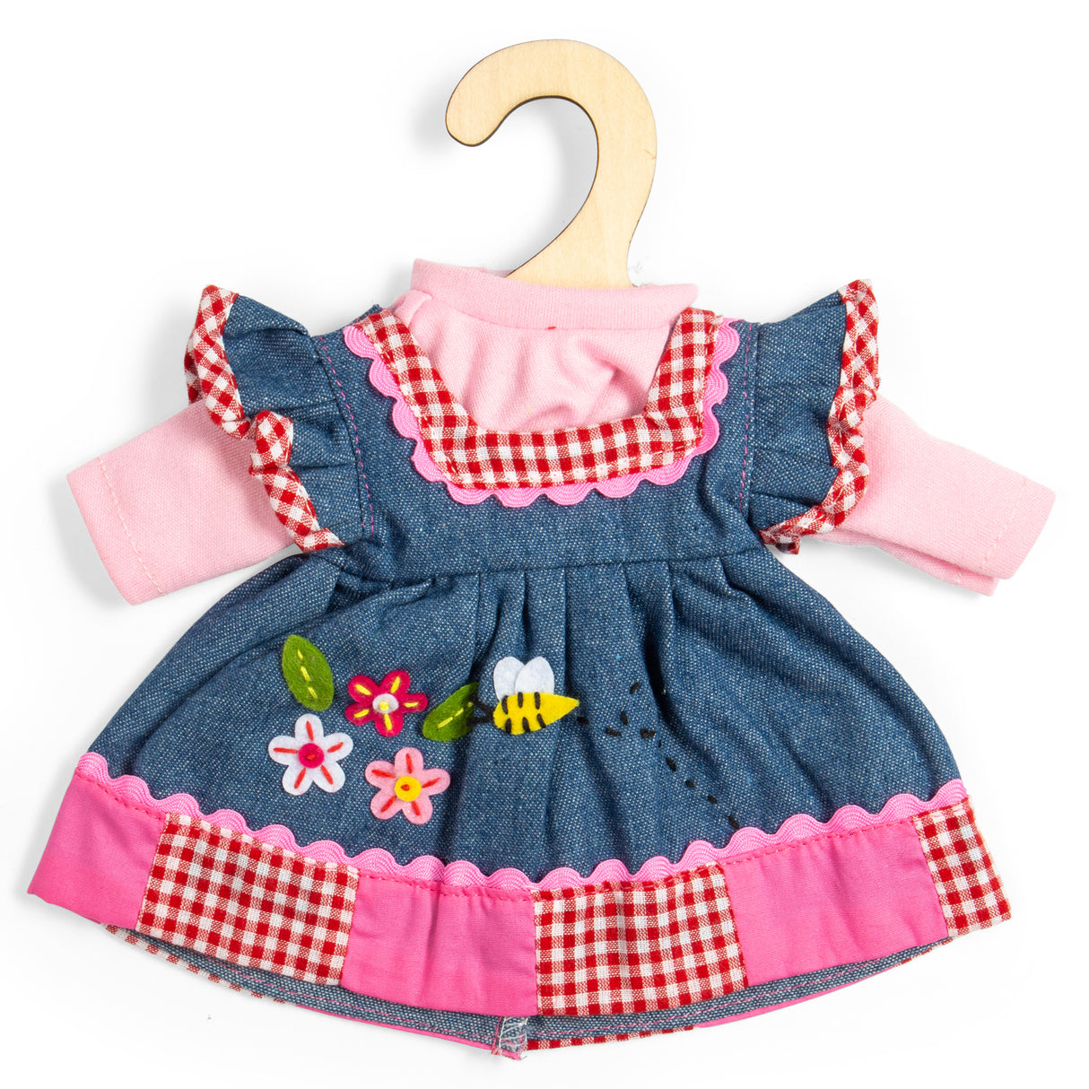 Denim Dress With Pink Trim (Medium)- Kids Soft Toy Dolls Clothing