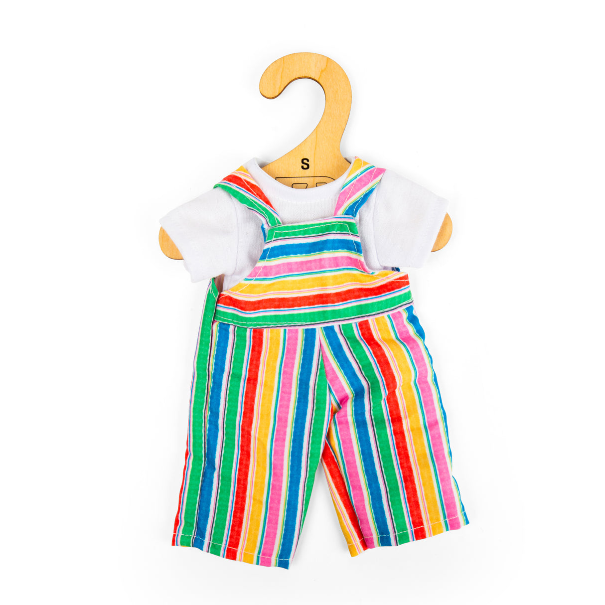 Striped Dungarees and White T-Shirt (Small) - 2pcs Doll Clothes Set