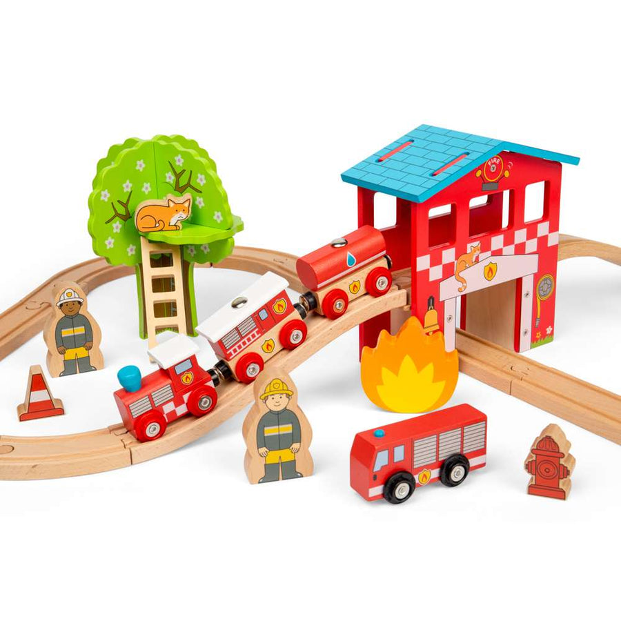Fire Station Train Set | Wooden Train Sets | Bigjigs Rail – Bigjigs Toys
