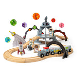 Space Train Set Kids Wooden Toy Railway 40 Pcs Themed Playset