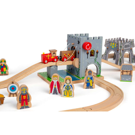 Medieval Train Set - 33 Pcs Wooden Railway Set, Rail Toys For Kids