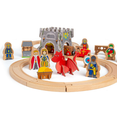 Medieval Train Set - 33 Pcs Wooden Railway Set, Rail Toys For Kids