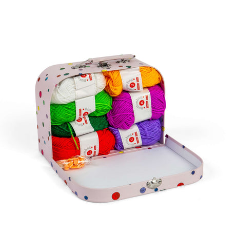 Buttonbag Pompom Suitcase Kit: Fluffy Yarn Pom Pom Makers for Children