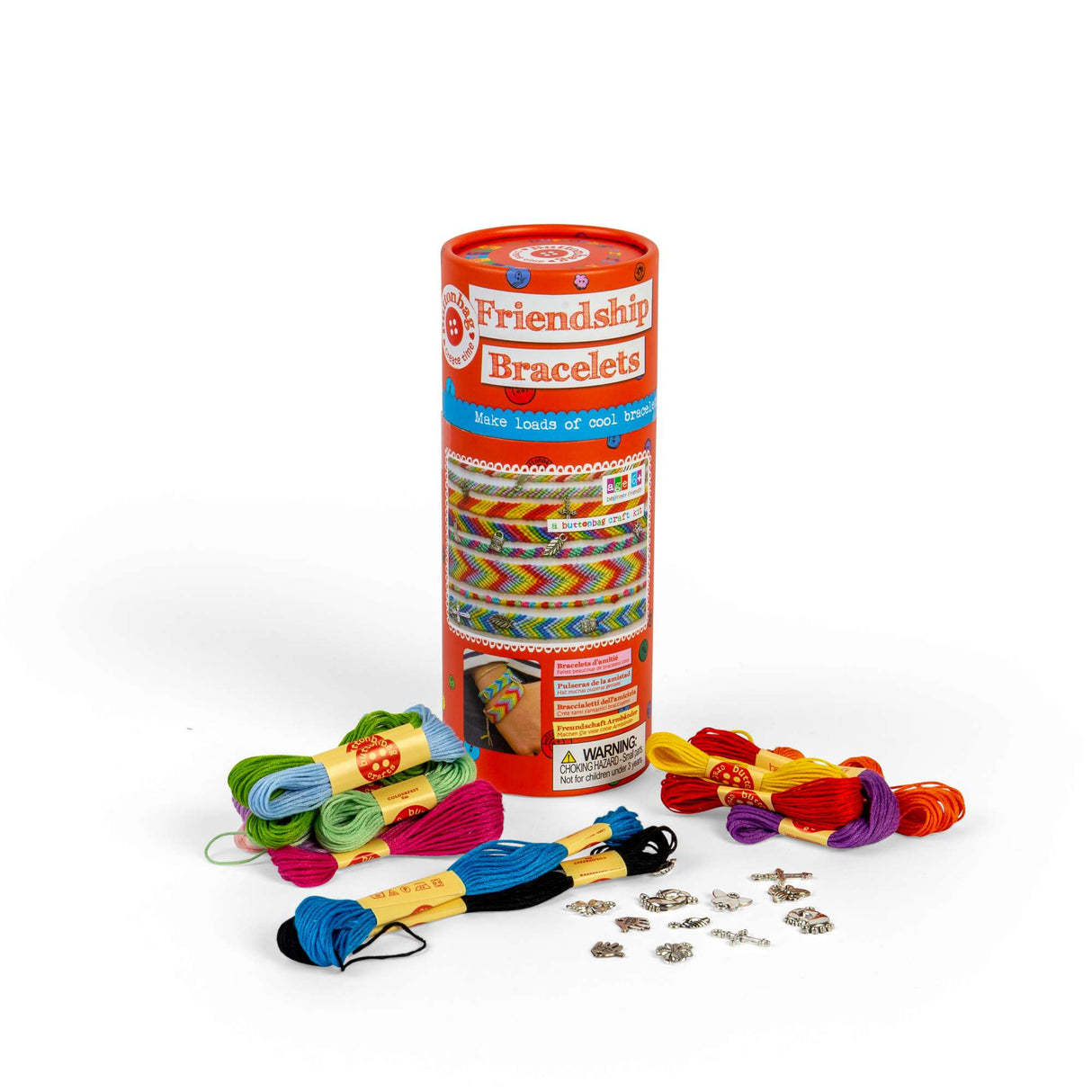 Buttonbag Friendship Bracelet Kit - 12 Threads & Metal Charms for Kids