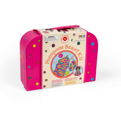 Beginner Pompom Scarf Knitting Kit - Easy Garter Stitch, Chunky Wool